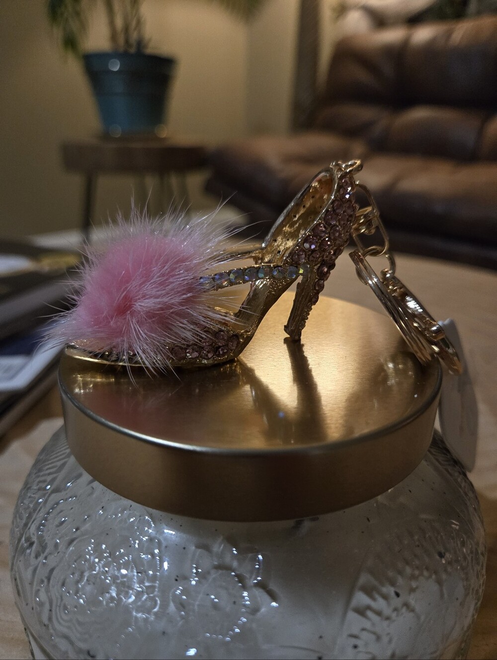 NWT Pink Rhinestone High Heel Keychain & Bag Charm with Fur Pom Pom - Picture 1 of 6
